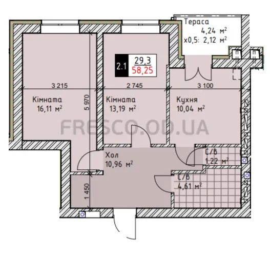 2-room apartment · 58.25 m² · Chaika Lux