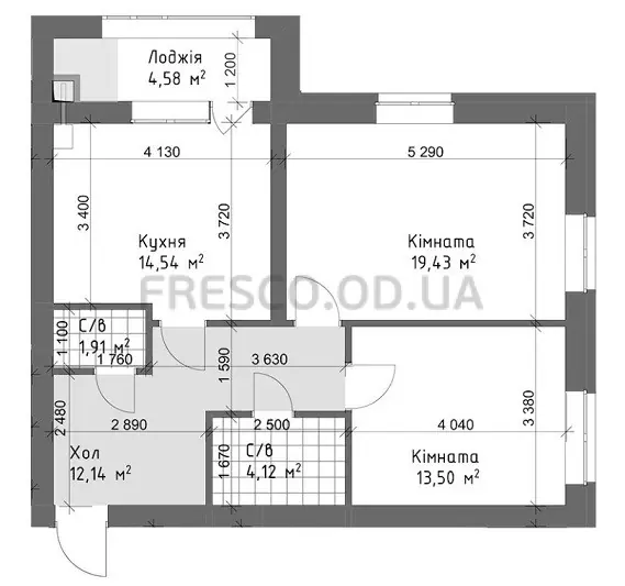 Two-bedroom · 70.22 m² · Chaika Lux
