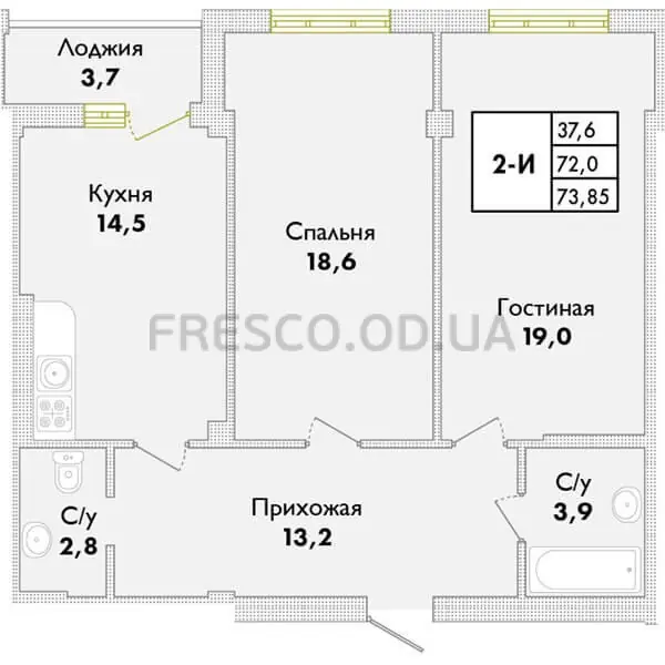 2-room apartment · 73.8 m² · Park Sovignon