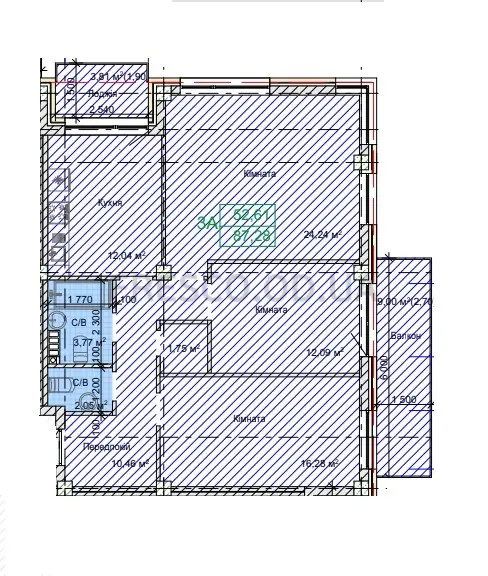 Трикімнатна квартира · 87.28 м² · ЖК Арт Хаус