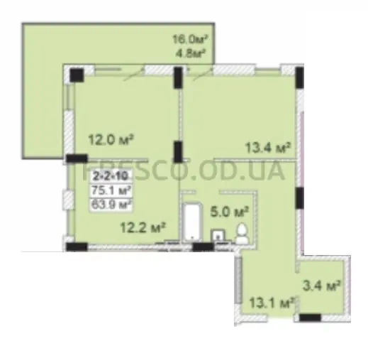 2-room apartment · 63.8 m² · Golden City