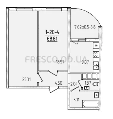 2-room apartment · 68.1 m² · 68 Pearl