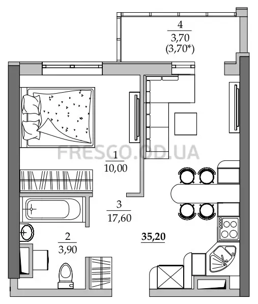 Однокімнатна квартира · 35.2 м² · ЖК Таїровські сади