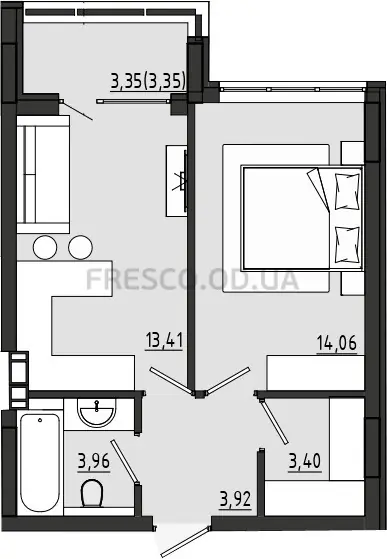 1-room apartment · 42.1 m² · Riviera Gardens