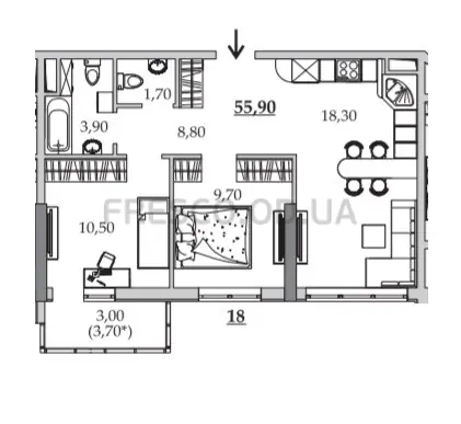 2-room apartment · 55.9 m² · Tairovo Gardens