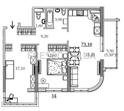 2-room apartment · 73.1 m² · Tairovo Gardens