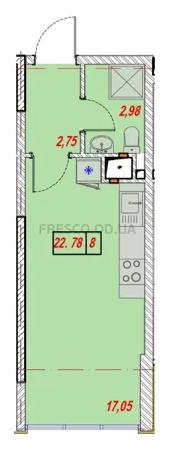 Studio apartment · 22.57 m² · Times