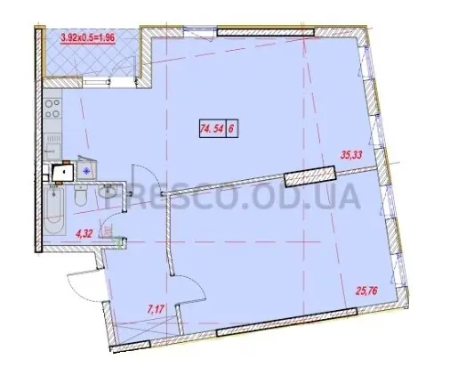 Двокімнатні апартаменти · 74.17 м² · ЖК Таймс