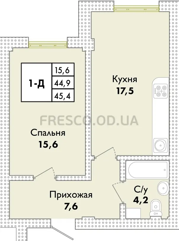 1-room apartment · 44.35 m² · Park Sovignon