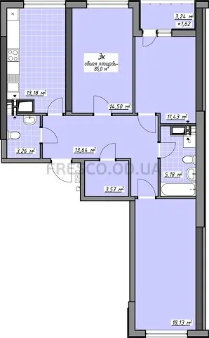 3-room apartment · 85.0 m² · Odessa Traditions on Glushko