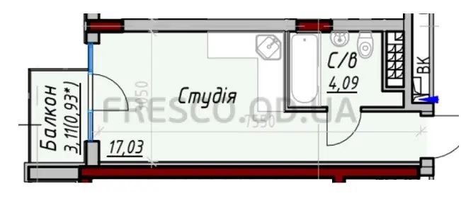 Апартамент-студія · 22.05 м² · ITown