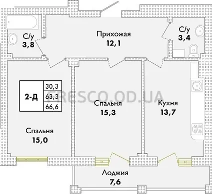 2-room apartment · 66.58 m² · Park Sovignon
