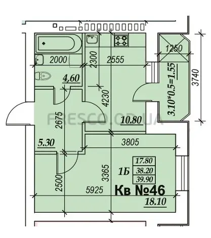 Однокімнатна квартира · 39.9 м² · ЖК Parkside