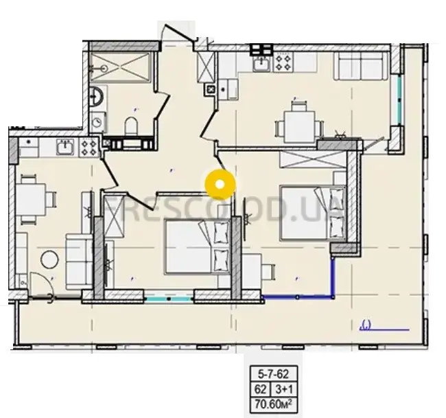 3-room apartment · 70.6 m² · Golden City