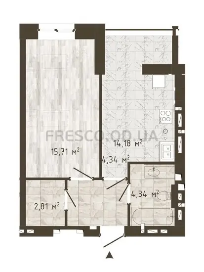 1-room apartment · 39.65 m² · Odessa Chaika