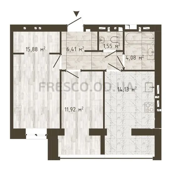 2-room apartment · 53.97 m² · Odessa Chaika