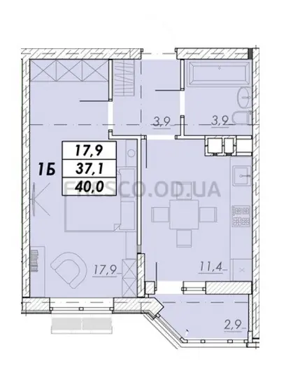 Однокімнатна · 40.0 м² · ЖК Прохоровський квартал