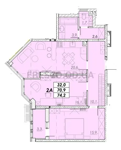 2-room apartment · 74.2 m² · Prokhorovsky Quarter