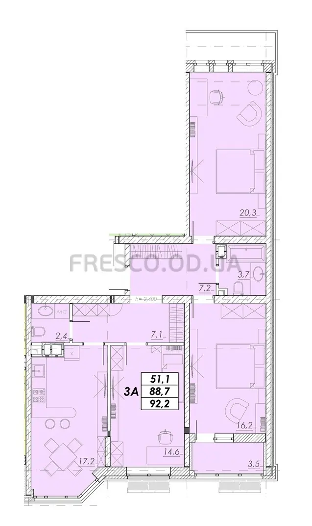 3-room apartment · 92.2 m² · Prokhorovsky Quarter