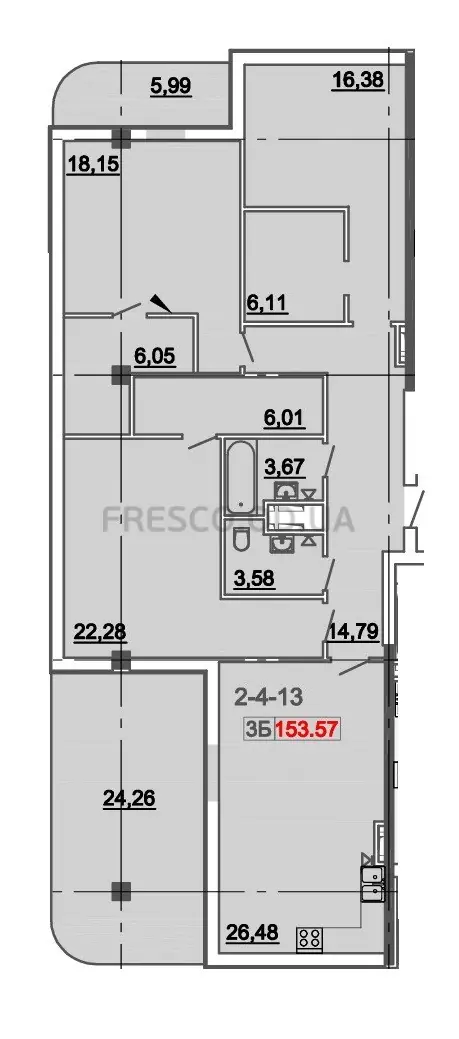 Трикімнатна квартира · 153.57 м² · Кадорр Дача Ковалевського