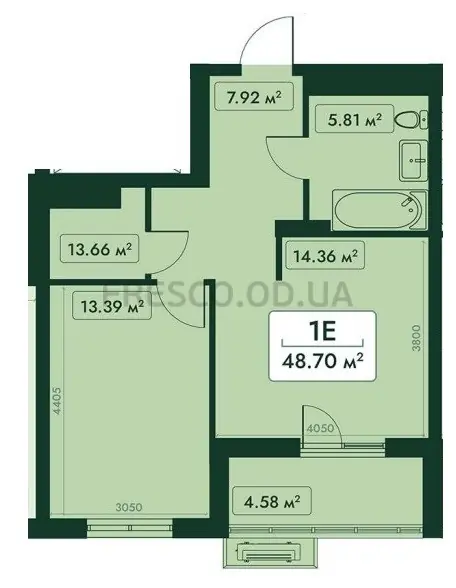 1-room apartment · 48.7 m² · Era Family